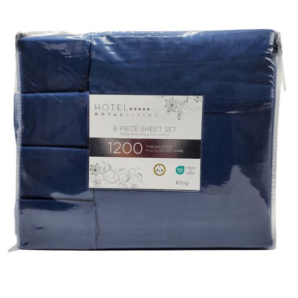 Hotel Royal Living King Navy Blue Sheet Set x6 1200 Thread Count Egyptian Cotton - Picture 1 of 8